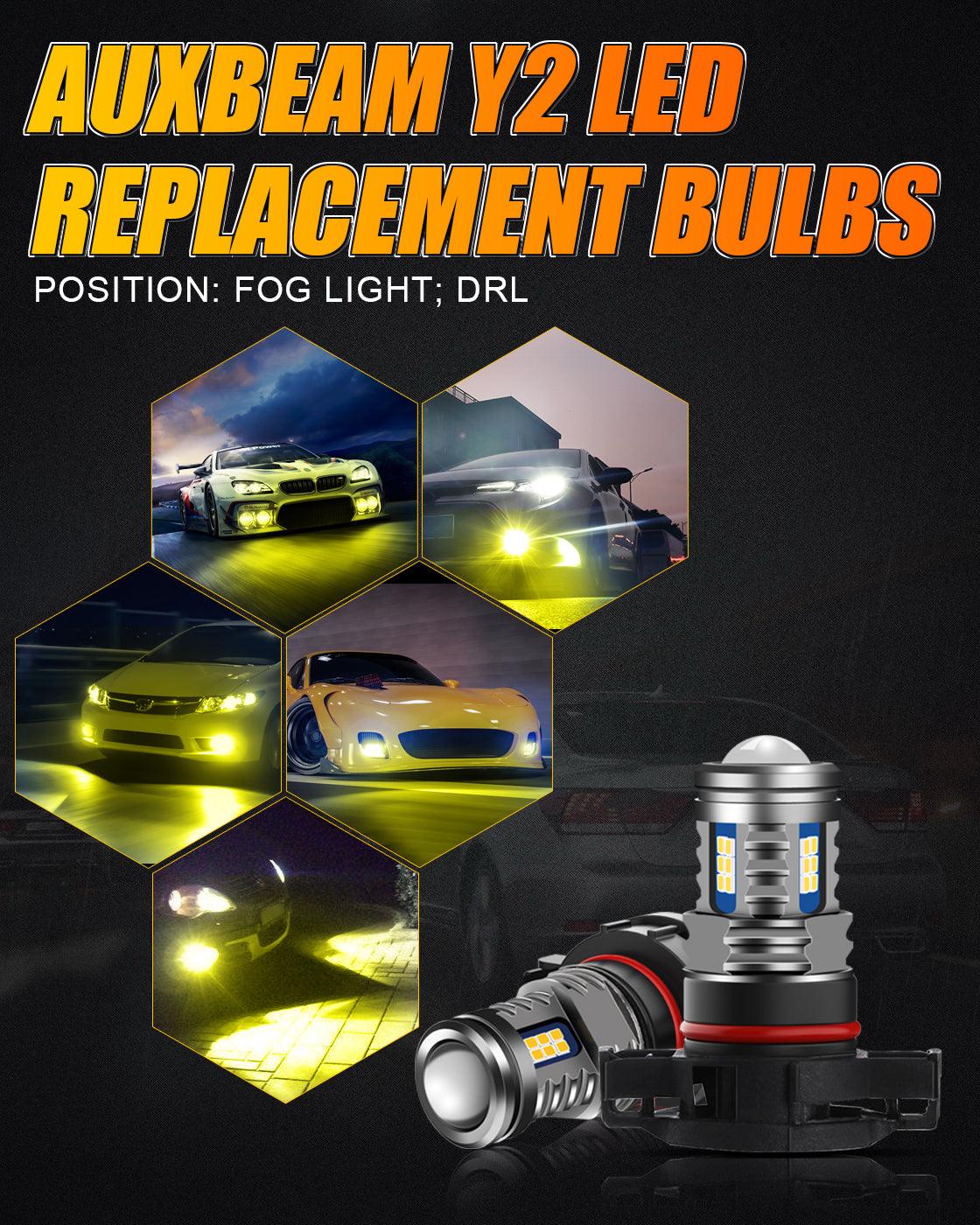 (قطعتان/مجموعة) سلسلة Y2 من مصابيح الضباب LED ثلاثية الجوانب باللون الأبيض البارد/الأصفر الذهبي/النهاري 5202/5201/PS24W/H16EU