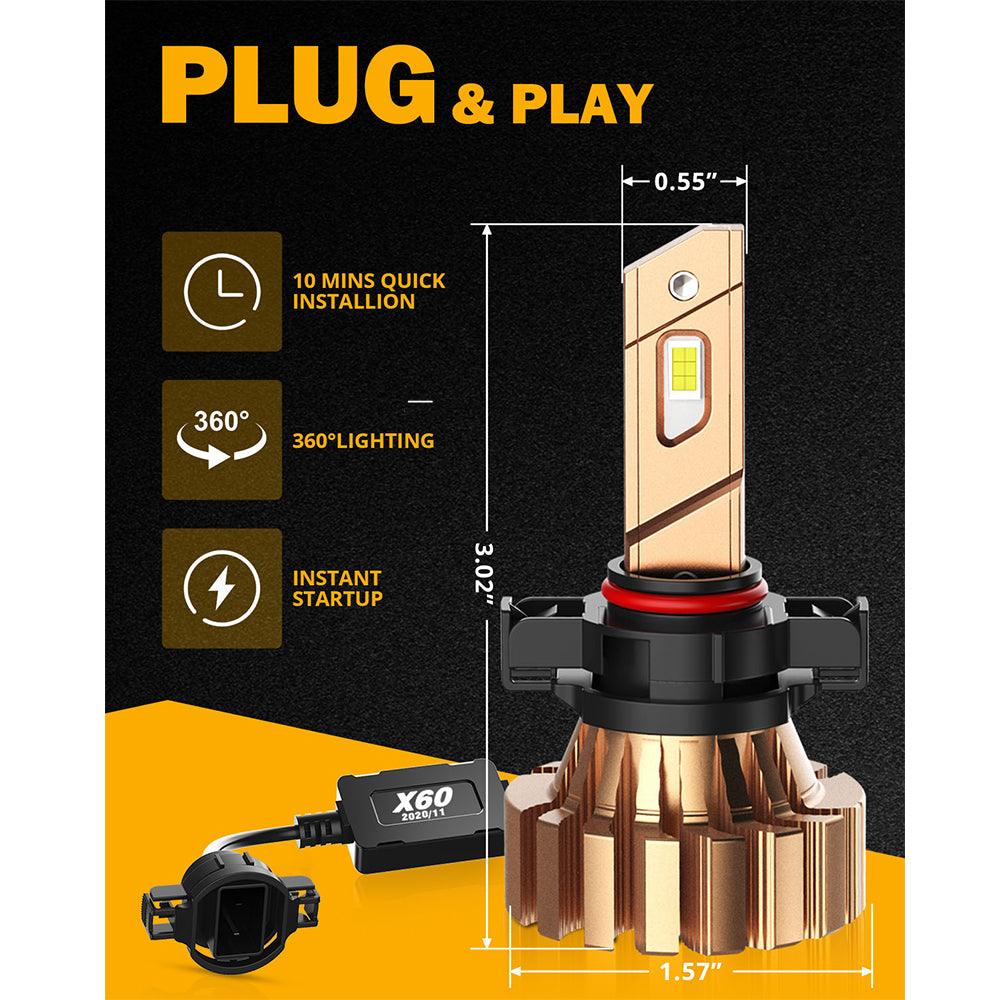 5202 LED Fog Light Bulbs 44W 40000LM X60 Series Fanless 6500K Cool White | 2 Bulbs - Auxbeam  – éclairage LED auto