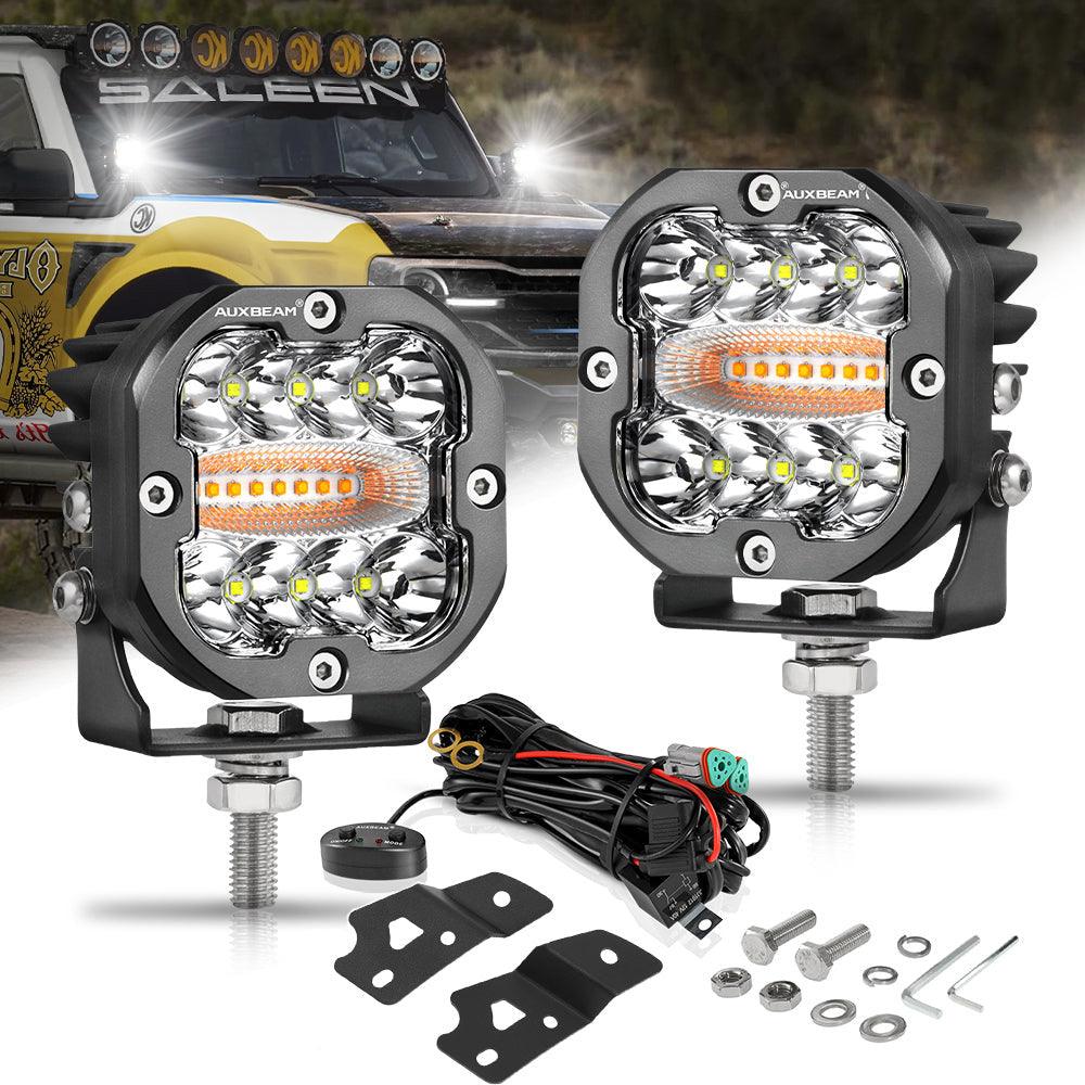 مصابيح LED مقاس 3 بوصات 96 واط 9600 لومن، 6 أوضاع إضاءة قيادة LED مع حامل تثبيت على العمود A لسيارة فورد برونكو 2/4 أبواب 2021 2022