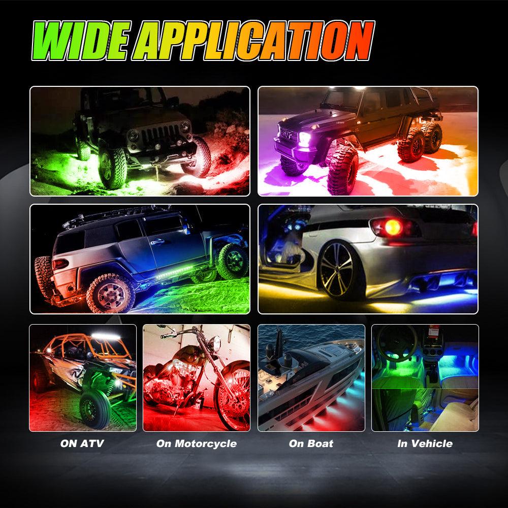 Magic Dream Color RGB Underglow Lights LED Strip Lights Kit with Bluetooth APP & Wireless Remote Control with Brake Light Function for ATV UTV