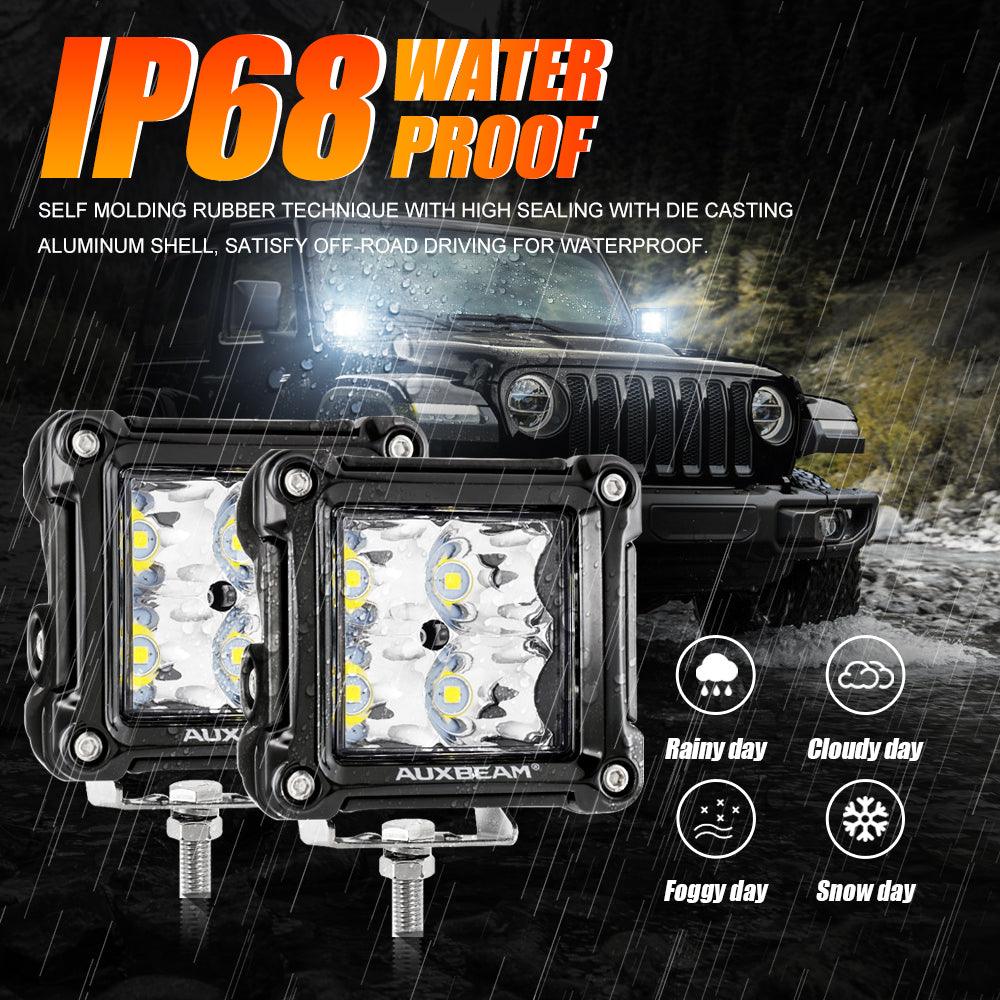3 Inch 40W LED Pods Light Spot/Flood Multicolor frame with wiring harness for SUV ATV UTV Trucks Pickup Boat - Auxbeam  – éclairage LED auto