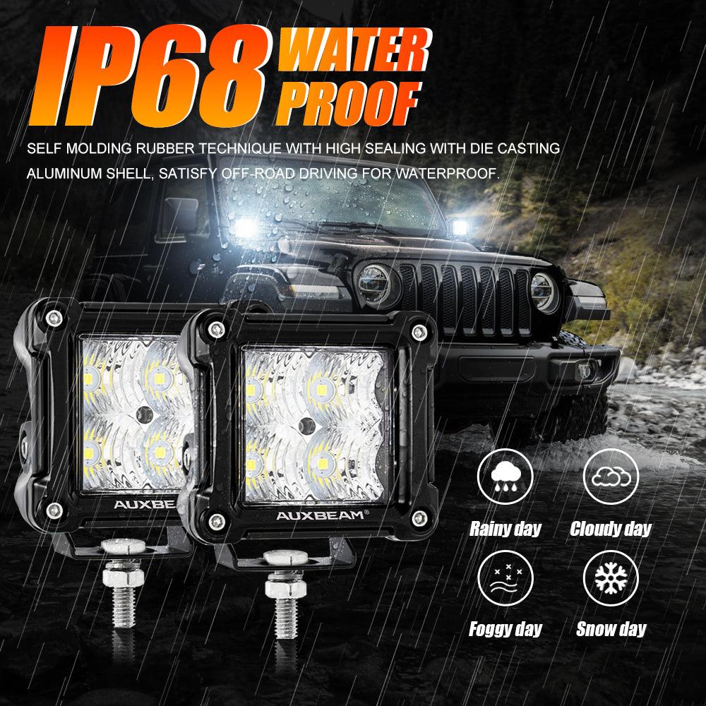 3" 40W LED Pods Light Spot/Flood Multicolor frame with wiring harness for JEEP - Auxbeam  – éclairage LED auto