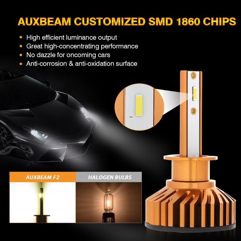 مصابيح أمامية LED H1، 52 واط، 10000 لومن، سلسلة F2، حجم صغير، 6500 كلفن، أبيض بارد | 2 لمبة