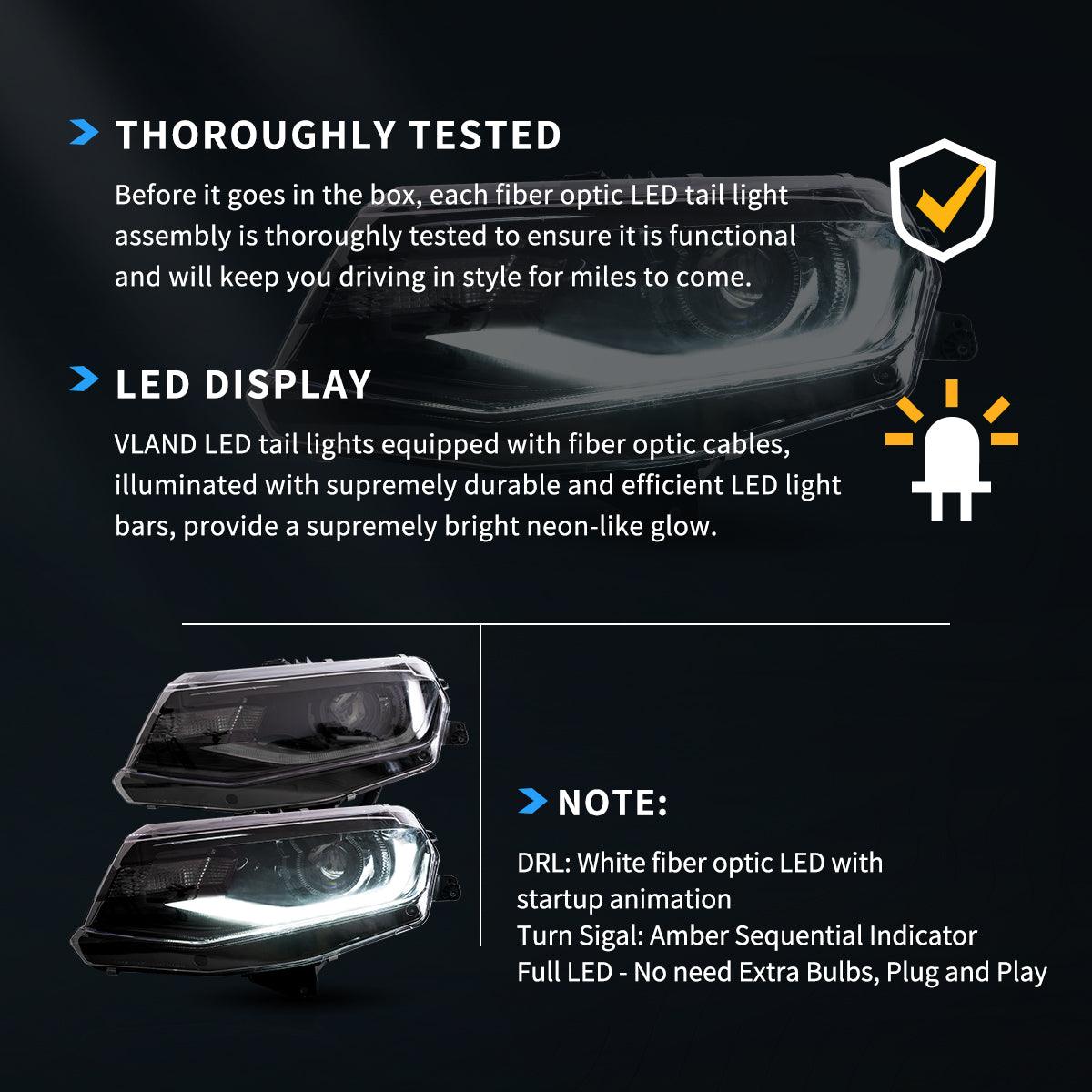 مجموعة مصابيح أمامية LED مزدوجة الشعاع باللون الأسود لسيارة شيفروليه كامارو الجيل السادس 2016-2022