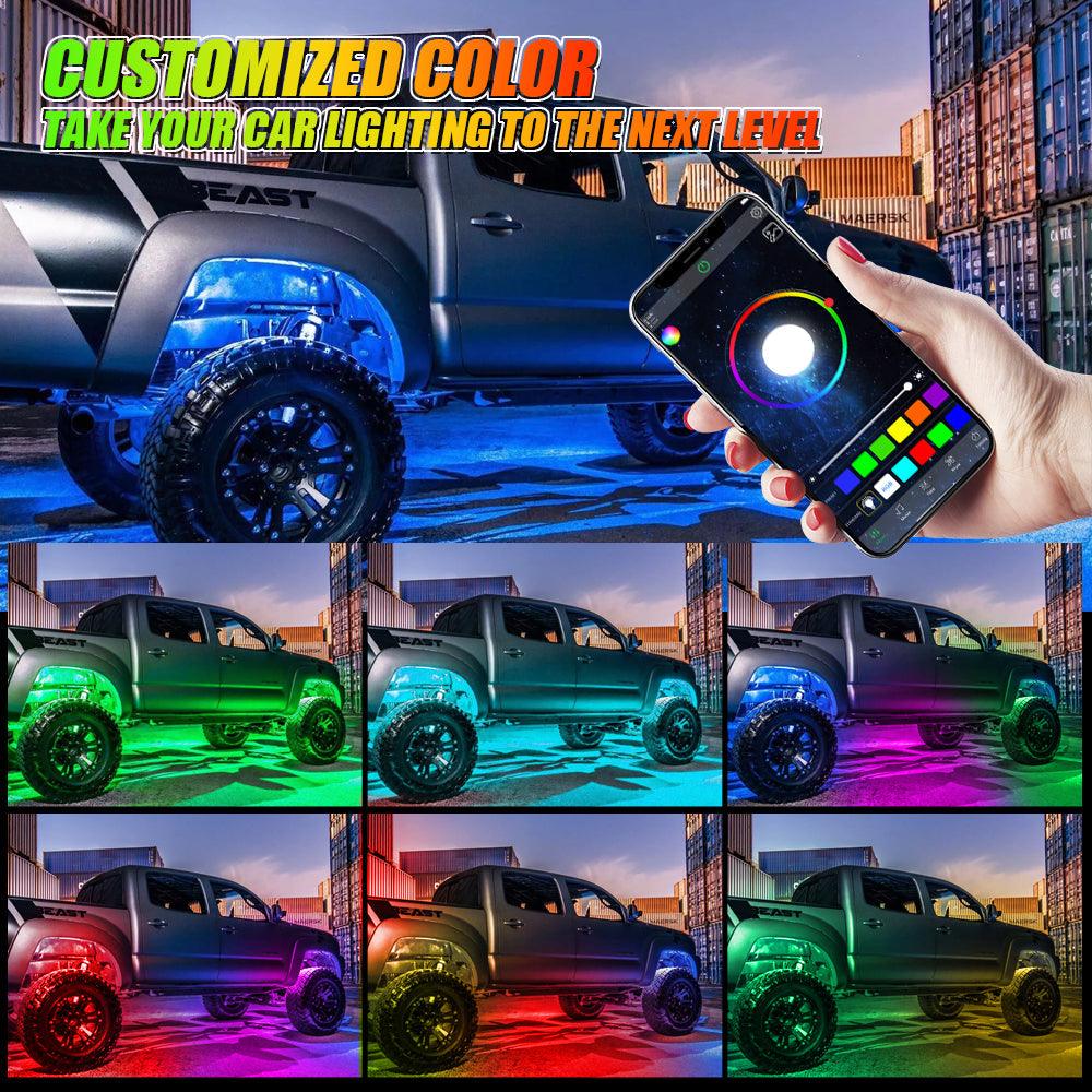 Magic Dream Color RGB Underglow Lights LED Strip Lights Kit with Bluetooth APP & Wireless Remote Control with Brake Light Function for ATV UTV