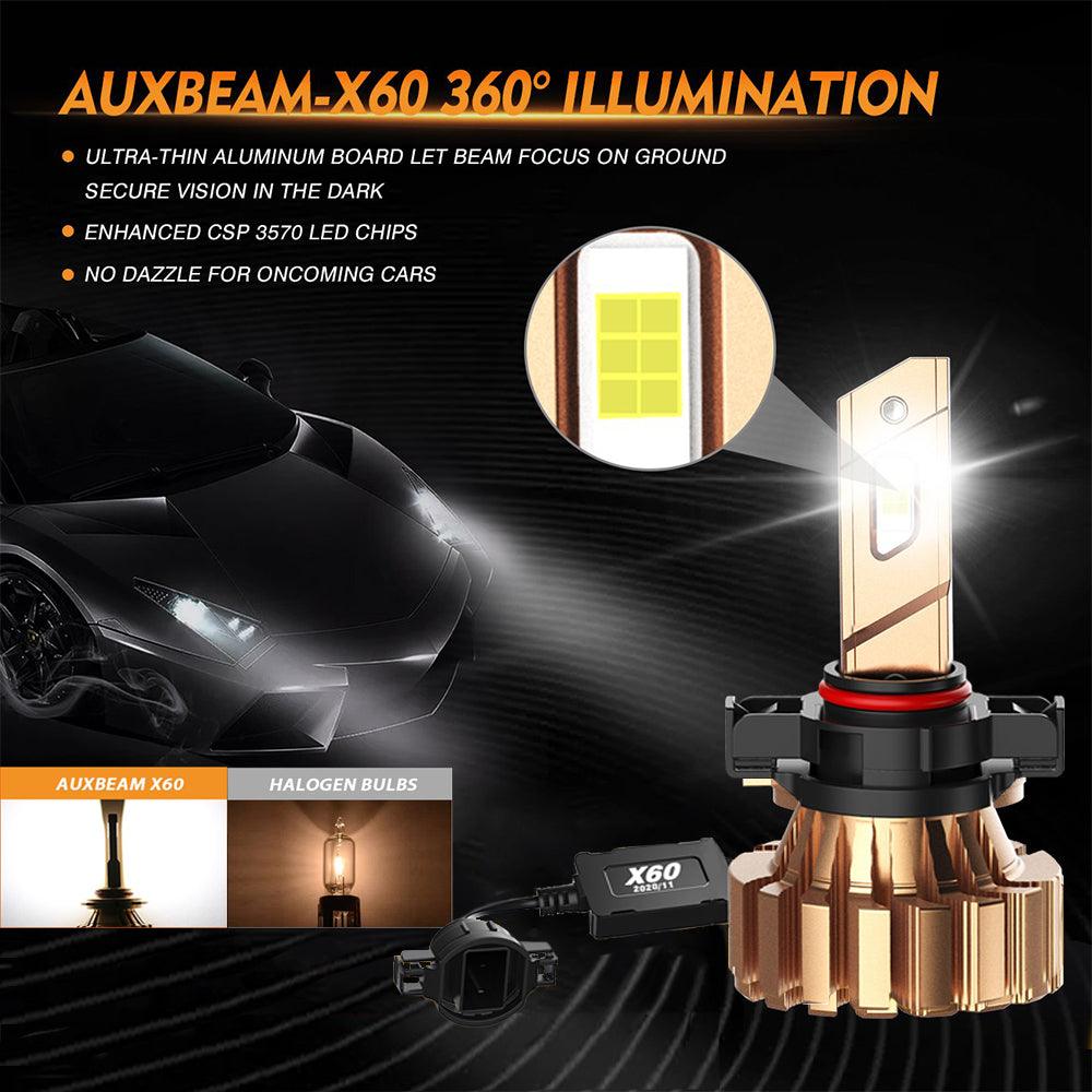 5202 LED Fog Light Bulbs 44W 40000LM X60 Series Fanless 6500K Cool White | 2 Bulbs - Auxbeam  – éclairage LED auto