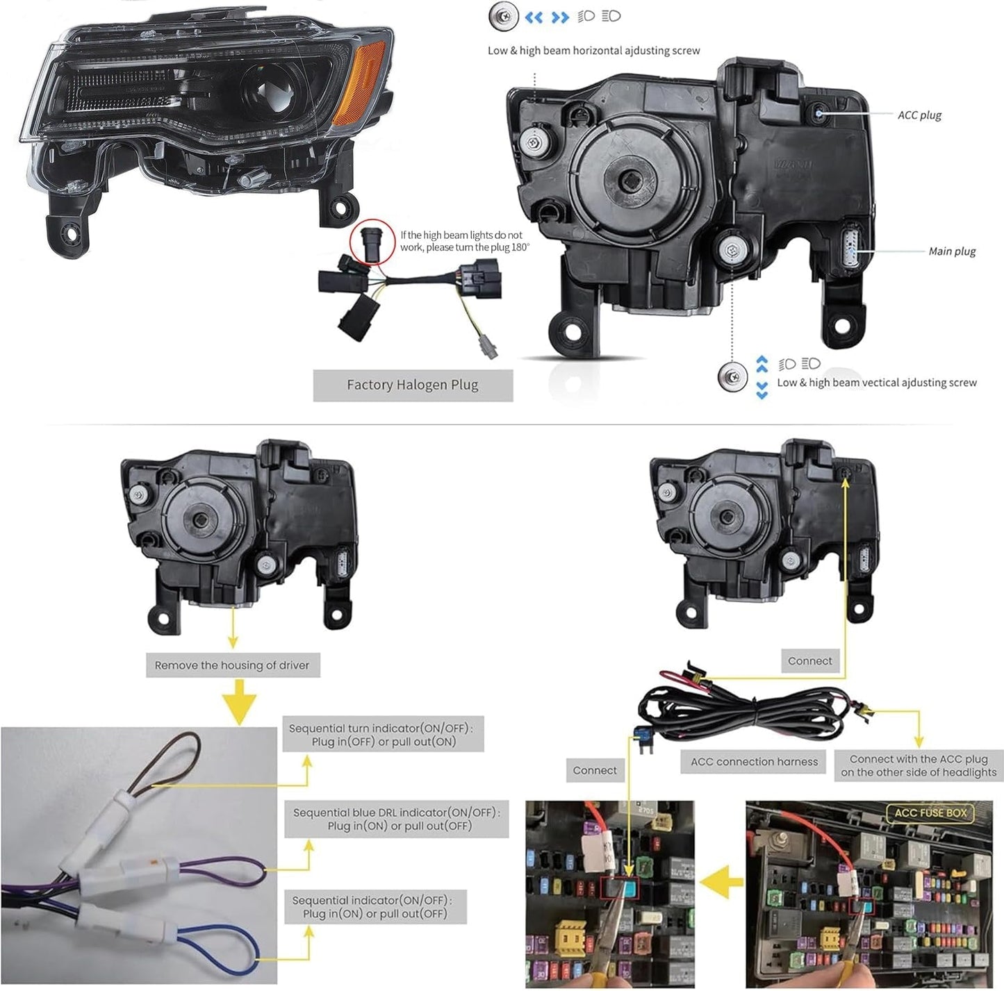 LED Headlight Assembly Full LED With Startup Animation/ Blue DRL For 2014-2022 Jeep Grand Cherokee (WK2）
