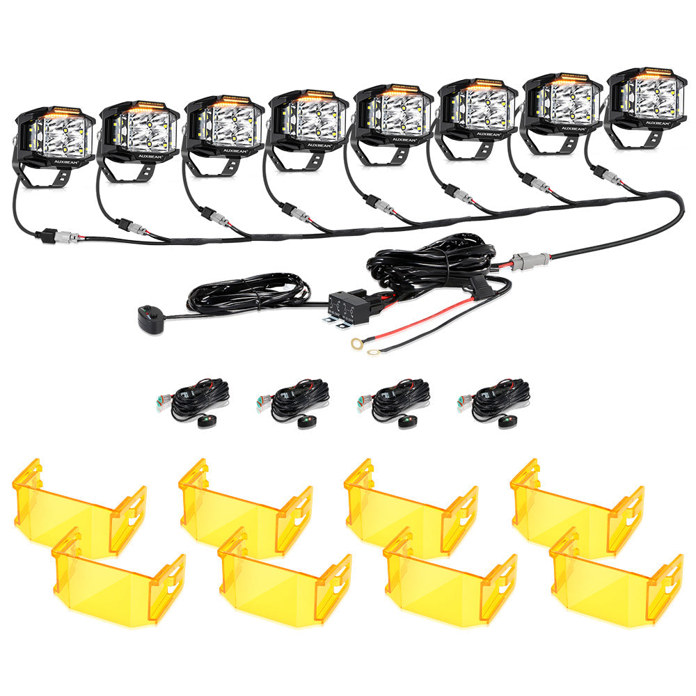 V-MAX Series | 4 Inch 92W 8960LM Combo Beam Side Shooter LED Square Pod Lights with Amber DRL - Auxbeam  – éclairage LED auto