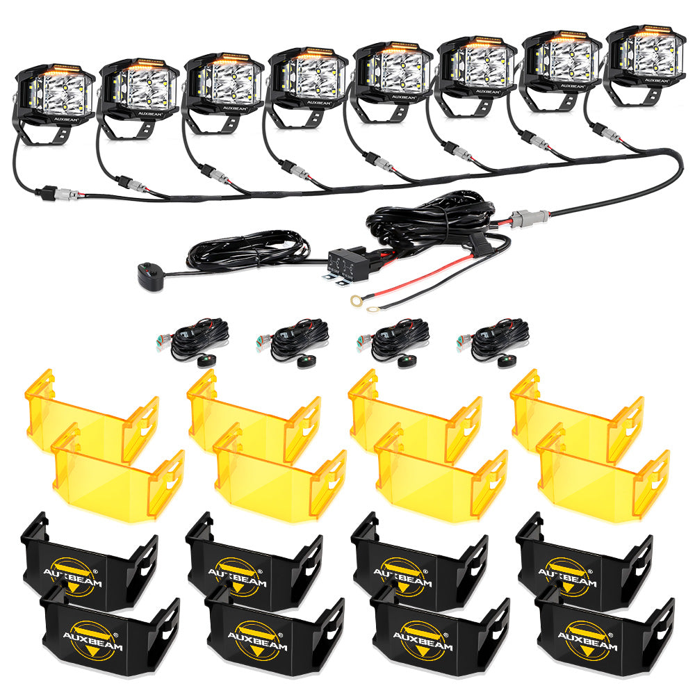 V-MAX Series | 4 Inch 92W 8960LM Combo Beam Side Shooter LED Square Pod Lights with Amber DRL - Auxbeam  – éclairage LED auto