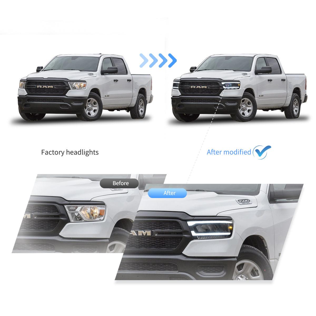 LED Headlight Assembly Reflection Bowl Chrome For 2019-2023 Dodge Ram 1500 5th Gen(DT)