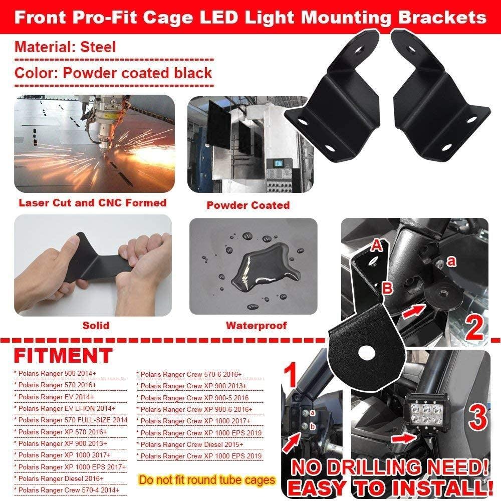 3 Inch LED Pods Light Spot/Flood Beam & A-pillar Mounting Brackets for for 2013-2021 Polaris Ranger models with the PRO-FIT cage