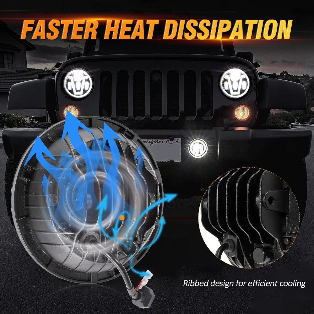 7 Inch LED Headlights Halo Amber Turn Signal Lights with DRL High/Low Beam Fit for Jeep Wrangler JK LJ CJ TJ