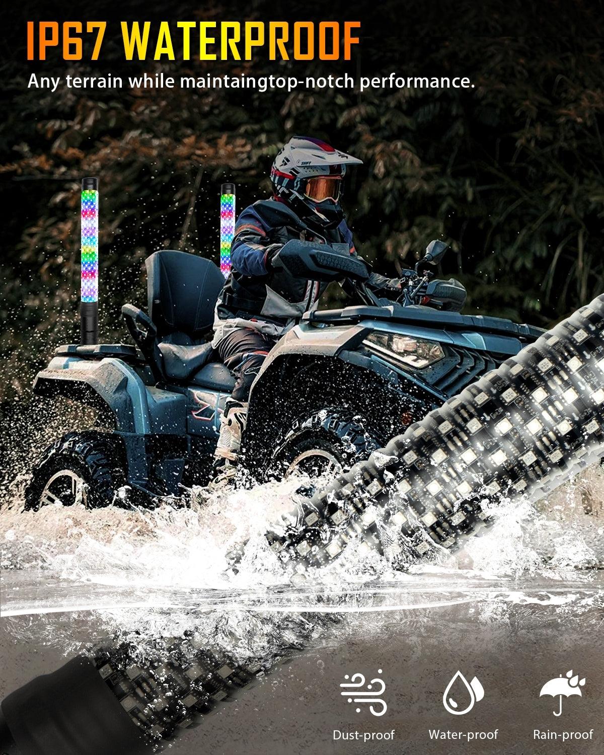 New 1.9FT LED RGB Whip Lights with Turn Signal & Brake Light, Bluetooth APP/ Remote Control