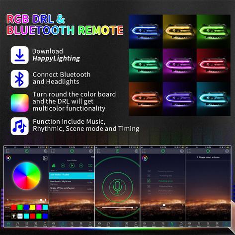 مجموعة مصابيح أمامية LED بنمط RGB مع جهاز عرض مزدوج الشعاع باللون الأسود لسيارة Dodge Charger الجيل السابع (LD) موديلات 2015-2023