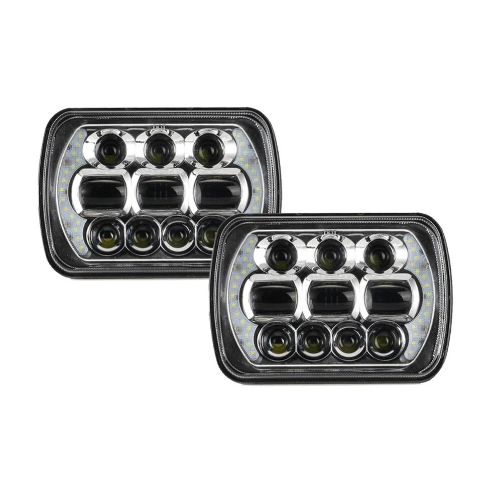 (2pcs/set) 65W 7x6 LED Hi-Lo Beam Headlights with DRL for Toyota Pickup Truck (Black/Chrome)