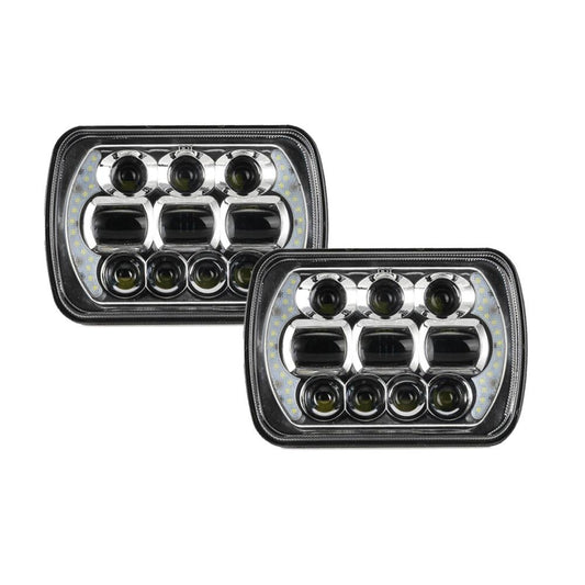 (2pcs/set) 65W 7x6 LED Hi-Lo Beam Headlights with DRL for Toyota Pickup Truck (Black/Chrome)