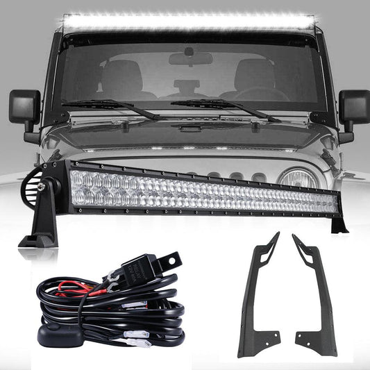 52" 5D-Series Straight LED Light Bar&Windshield Mounting Brackets For Jeep Wrangler JK 2007~2017