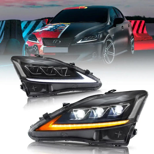 مجموعة مصابيح أمامية LED مزودة بمصفوفة ضوئية باللون الأسود لسيارات لكزس IS250/IS250C/IS350/IS220d موديلات 2006-2012 وISF(XE20) موديلات 2008-2014