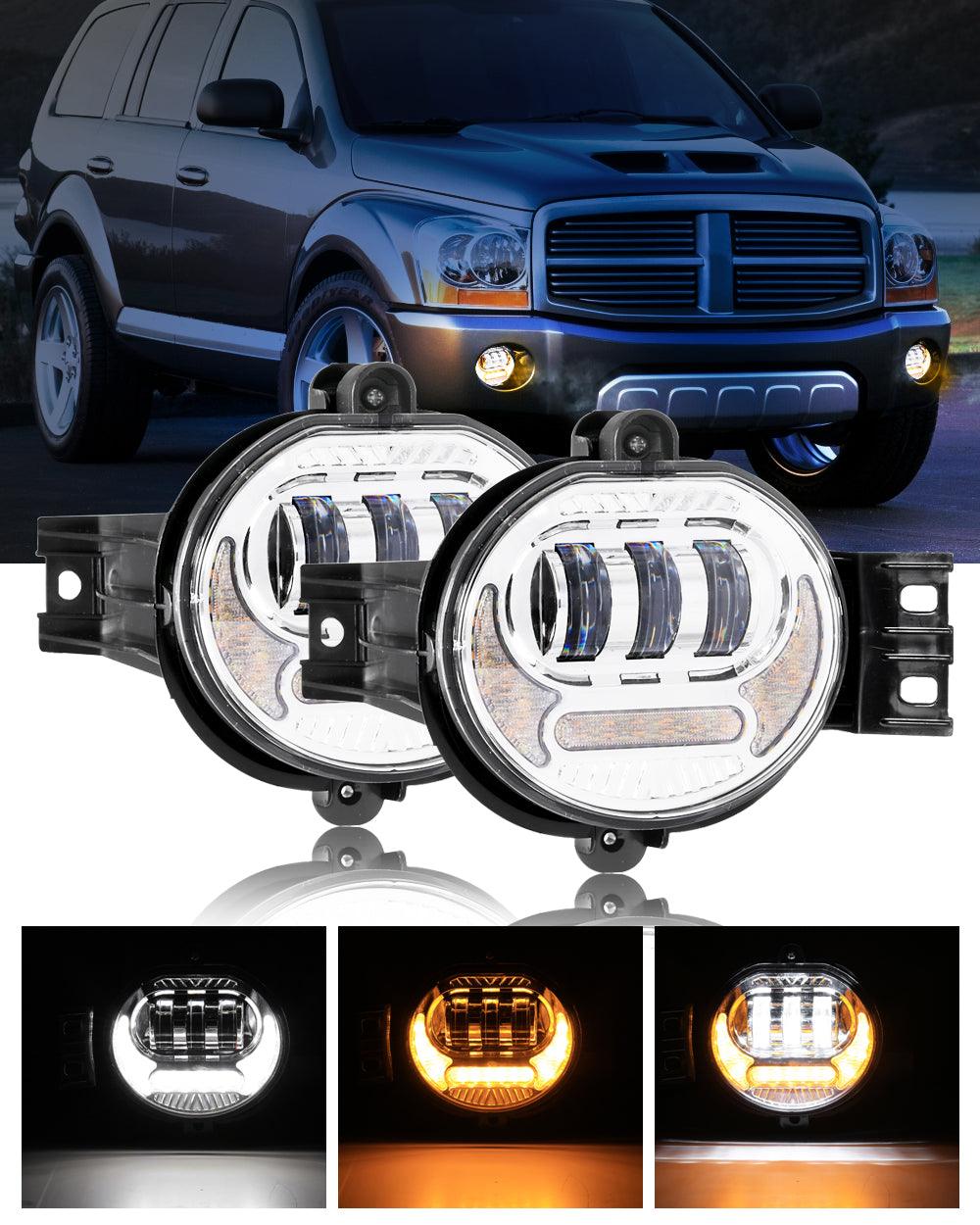 (2pcs/set) LED Fog Light Assembly w/ DRL+ Turn Signal Light for Dodge Ram 1500 2002-2008, Dodge Ram 2500/3500 2003-2009(Chrome) 
