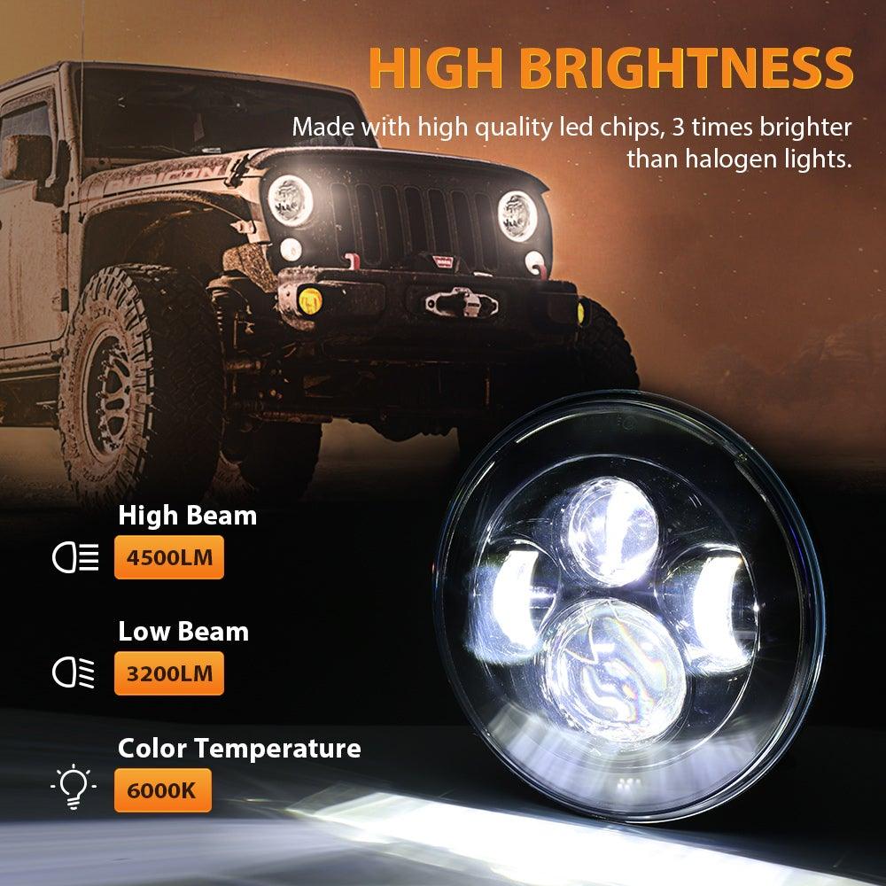 Remplacement de Phare LED 7 Pouces avec Anneau Halo et H4 Intensificateur de Luminosité pour Jeep Wrangler JK TJ LJ