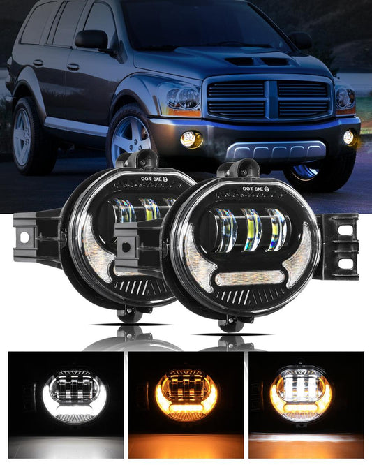 (2pcs/set) LED Fog Light Assembly with DRL and Turn Signal for Dodge Ram 1500 2002-2008, Dodge Ram 2500/3500 2003-2009 Black
