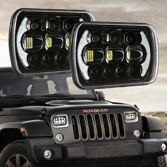 (2pcs/set) 130W 7x6 LED Headlight with DRL for Jeep Wrangler YJ XJ MJ/ Ford/ Savana/ Trucks (Black/Chrome)