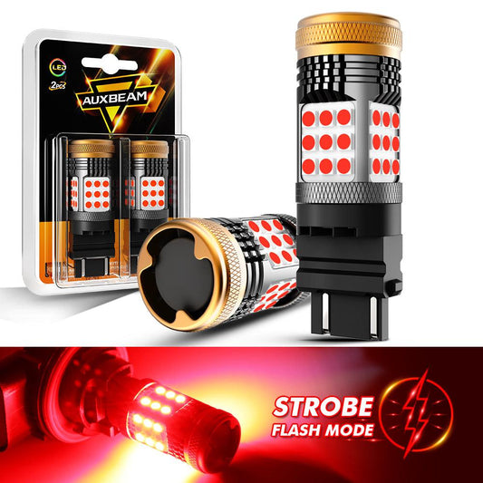 T25 3157 3156 LED Brake/Tail Light Bulbs 56W 600% High Brightness CAN-Bus Error Free Red Strobe Flashing B21 Series Strobe | 2 bulbs