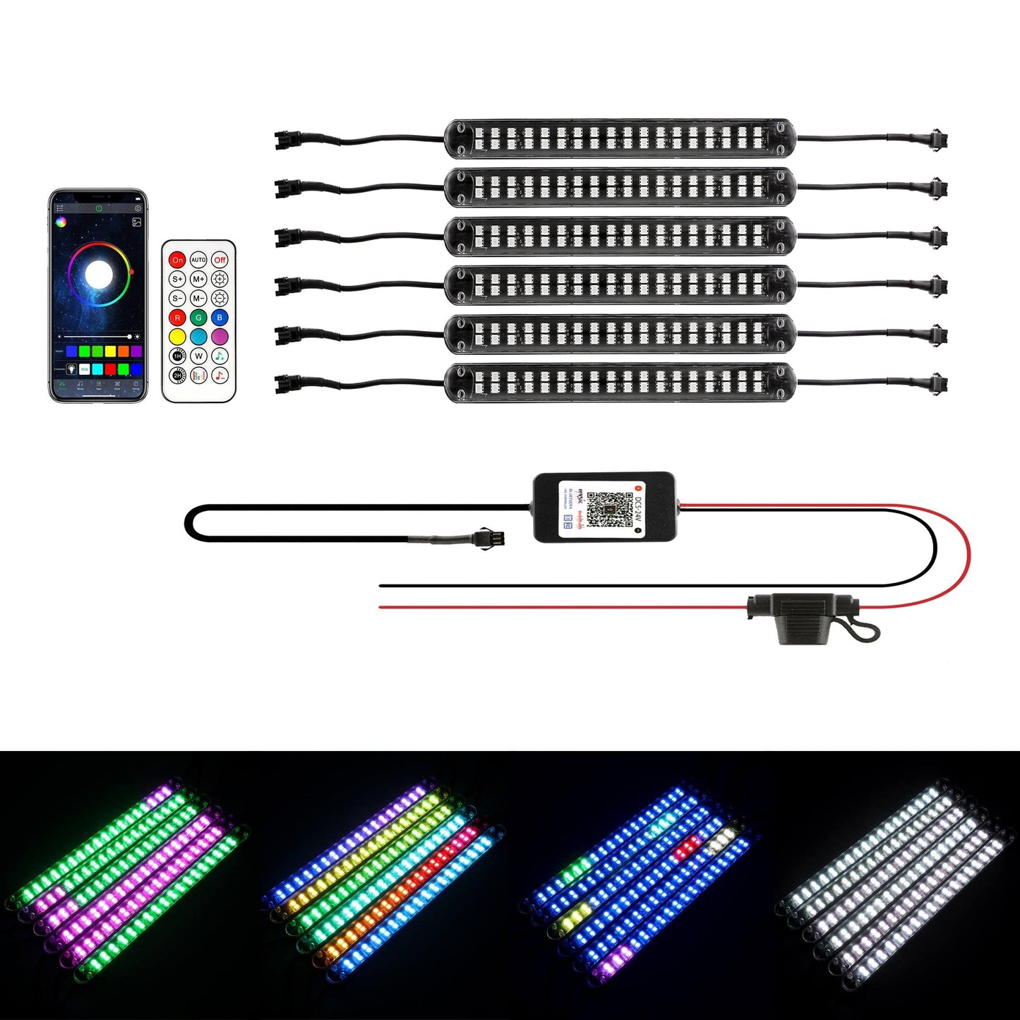 Magic Dream Color RGB Underglow Lights LED Strip Lights Kit with Bluetooth APP & Wireless Remote Control with Brake Light Function for ATV UTV