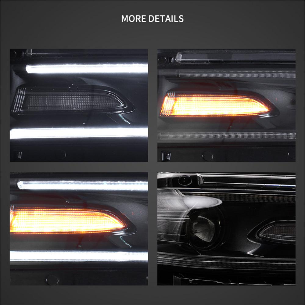 مجموعة مصابيح أمامية LED مزدوجة الشعاع باللون الأسود لسيارة دودج تشارجر الجيل السابع (LD) موديلات 2015-2023