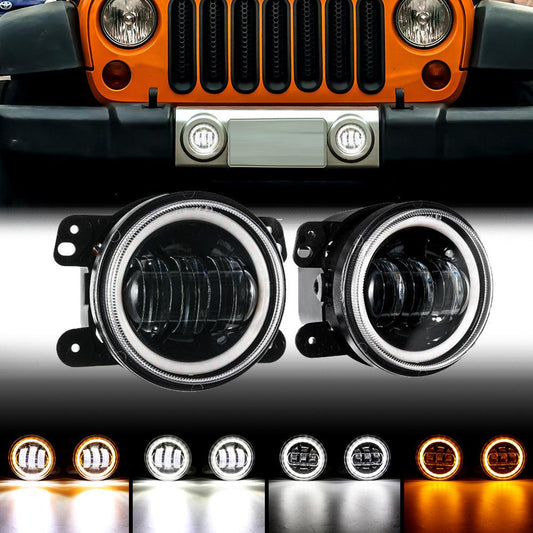 (2pcs/set) 4 Inch LED Fog Lights with DRL & Amber Turn Signal For Jeep Wrangler JK 2007-2017 Front Bumper Lamp