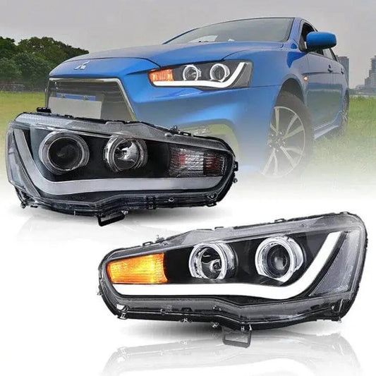 مجموعة مصابيح أمامية LED لجهاز عرض أسود لسيارة ميتسوبيشي لانسر الجيل التاسع Evo X GSR الجيل العاشر موديلات 2008-2017 (CZ4A)