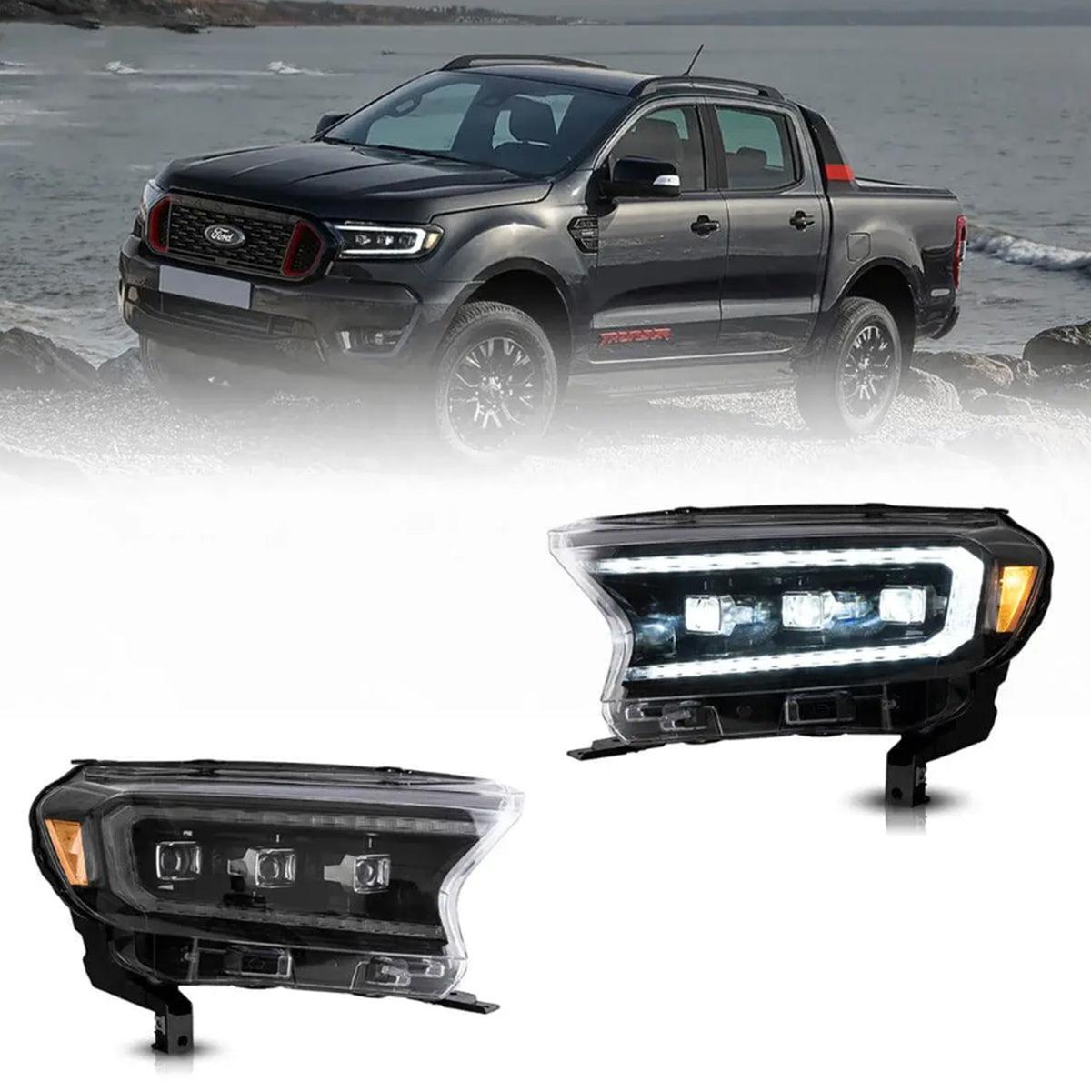 LED Headlight Assembly Matrix Projector Black For 2015-2021 Ford Ranger 3th Gen P375 [Inrternational Types] Facelift