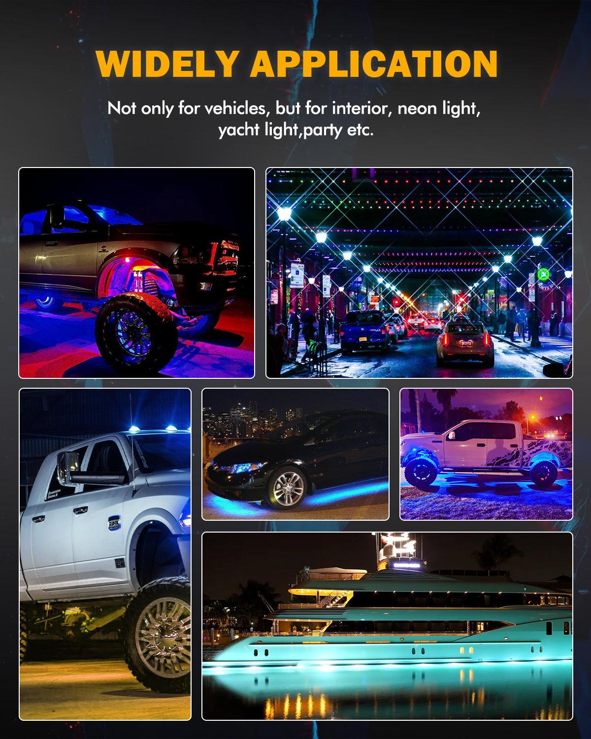 مجموعة مصابيح LED RGB Rock مع تطبيق Bluetooth وجهاز تحكم عن بعد لاسلكي، مصابيح نيون متعددة الألوان مع وظيفة ضوء الفرامل لـ ATV UTV