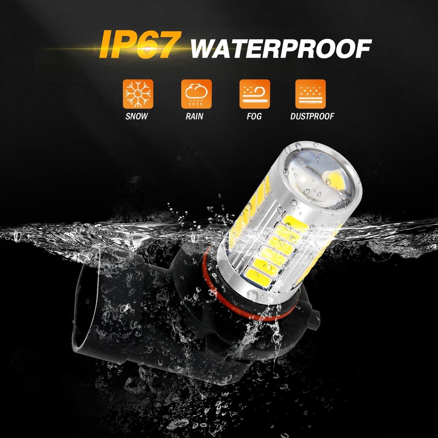 H10 9145 9140 HB3 LED Fog Light/DRL 50W 4000LM Golden Yellow 33LED Series | 2 Bulbs