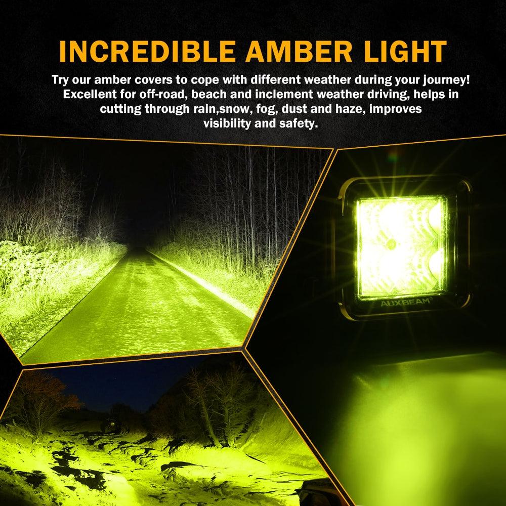 3 inch Amber LED Cube Light Covers for LED Pods Square Offroad Lights Driving Fog Lights - Auxbeam  – éclairage LED auto