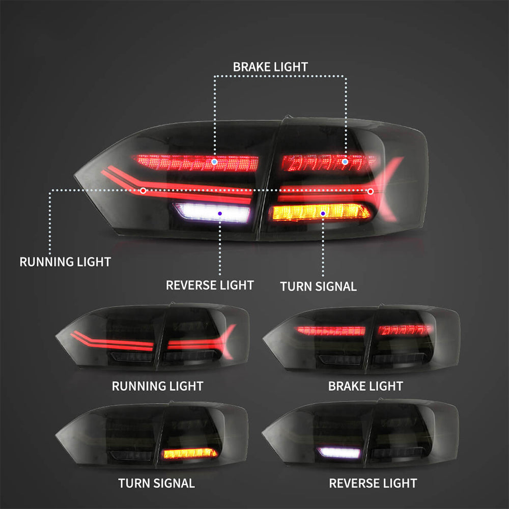 مجموعة مصابيح خلفية LED مع إشارة انعطاف تسلسلية LED كاملة لسيارة فولكس فاجن جيتا/ساجيتار الجيل السادس (A6) موديلات 2011-2014