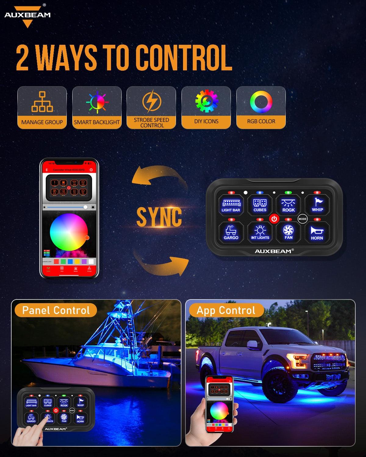 AR-800 Multifunction RGB Switch Panel with Bluetooth Controlled &amp; 47 Inch Extension Cable(Optional) for Toyota Tacoma 