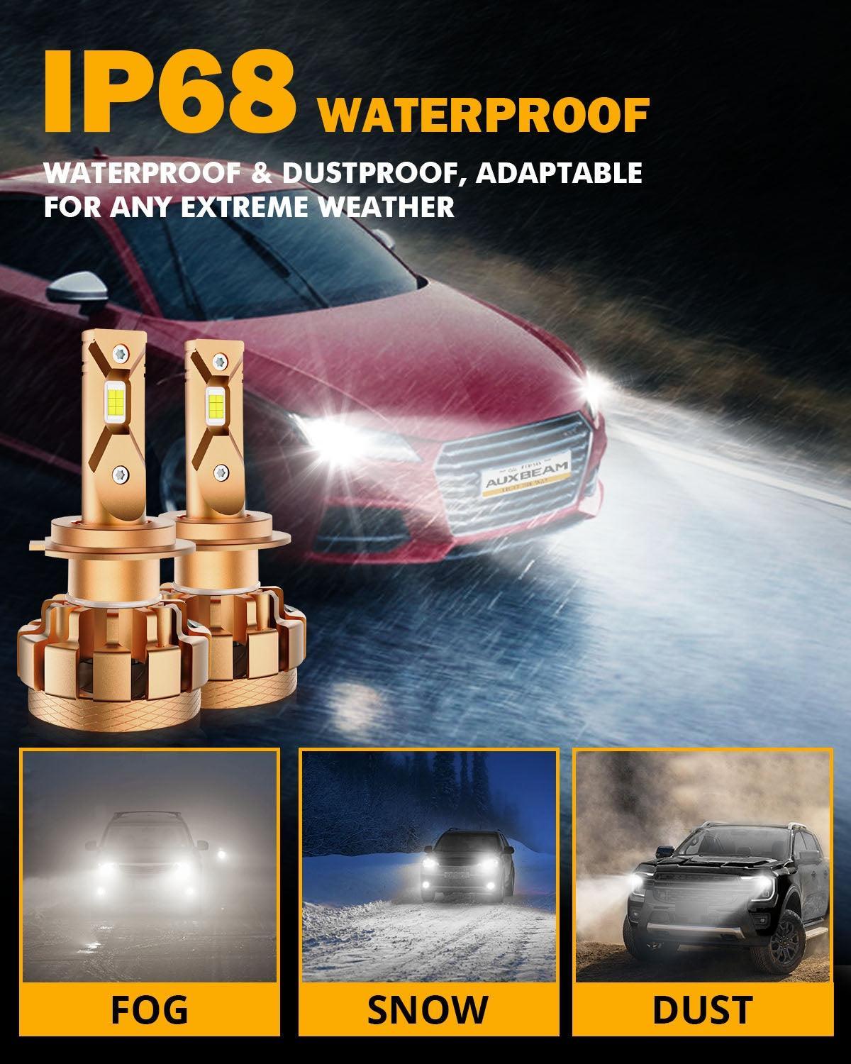 مصابيح أمامية LED H7، 70 واط، 18000 لومن، سلسلة F-16 Plus، الأكثر سطوعًا، 6000 كلفن، لون أبيض بارد | 2 لمبة