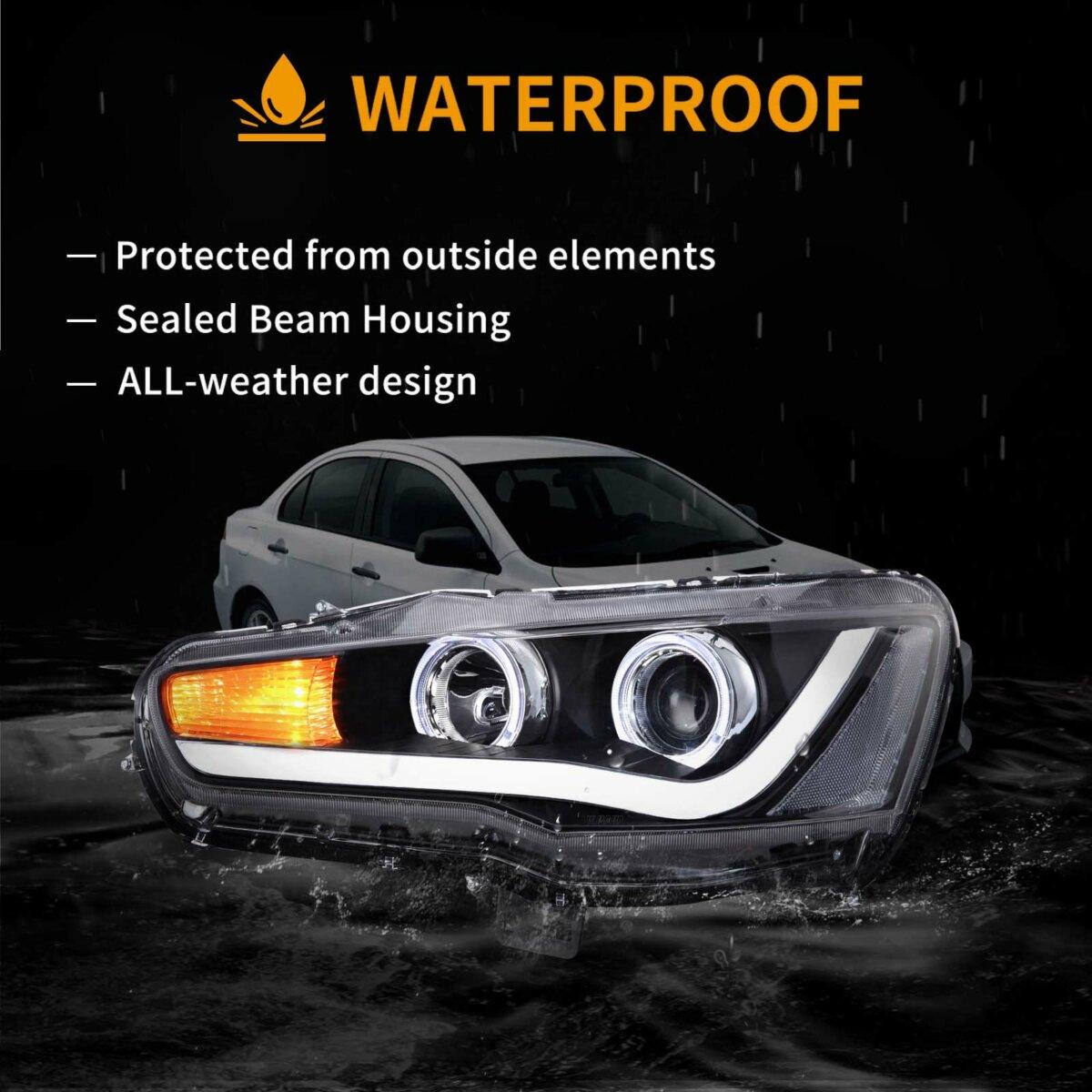 مجموعة مصابيح أمامية LED لجهاز عرض أسود لسيارة ميتسوبيشي لانسر الجيل التاسع Evo X GSR الجيل العاشر موديلات 2008-2017 (CZ4A)