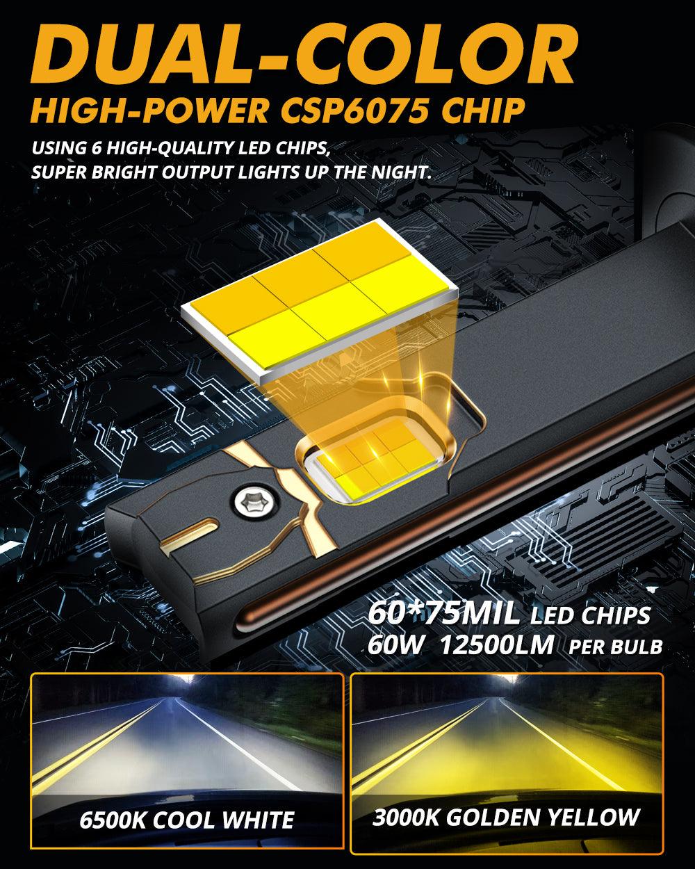 H1 LED Bulb Fog Lights 110W 25000LM GX Bi-Color Series High Power & Brightness Dual Color Switchback | 2 Bulbs - Auxbeam  – éclairage LED auto