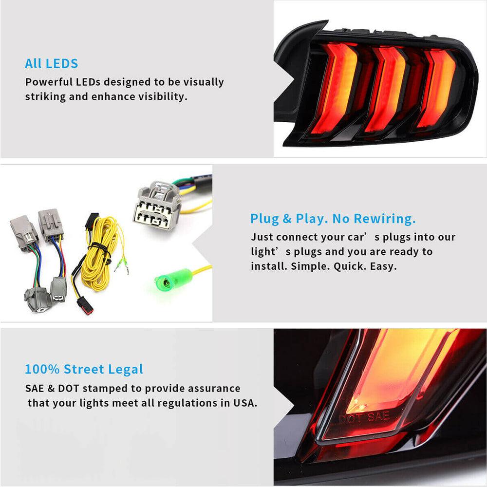 LED Tail Lights Assembly With 5 Modes Sequential Turn Signal For 2015-2023 Ford Mustang 6th Gen (S550) - Vland  – éclairage LED auto
