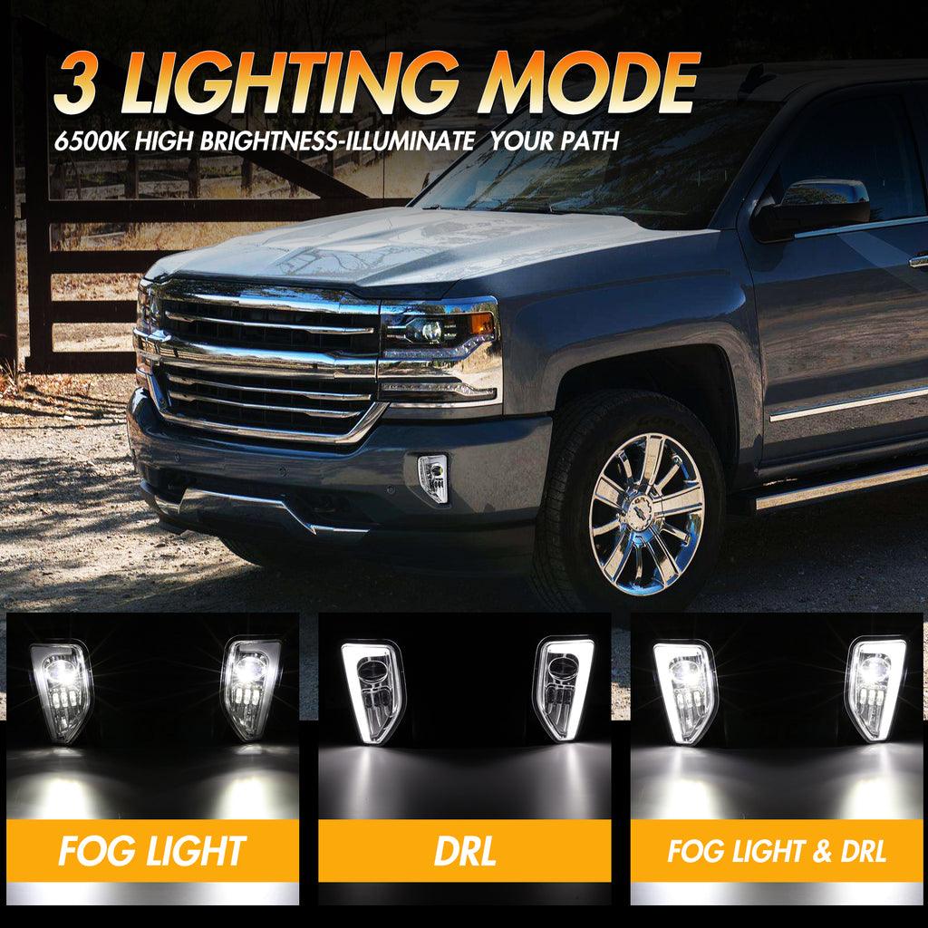 (2pcs/set) 45W LED DOT Fog Lights for 2016-2018 Chevy Silverado 1500 Black/Chrome