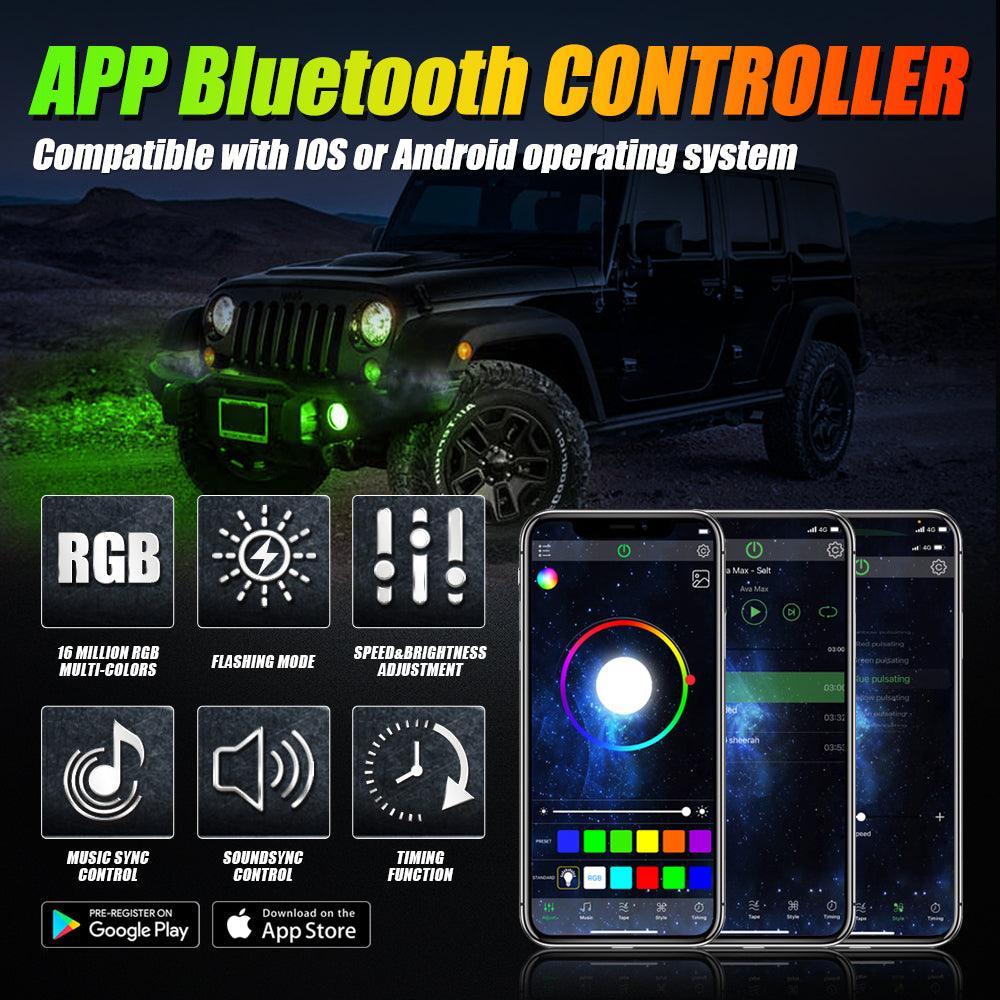 (قطعتان/مجموعة) مصابيح ضباب LED مقاس 4 بوصات مع حلقة هالة RGB وضوء إشارة الانعطاف، تحكم بلوتوث لسيارة جيب رانجلر JK 2007-2017 