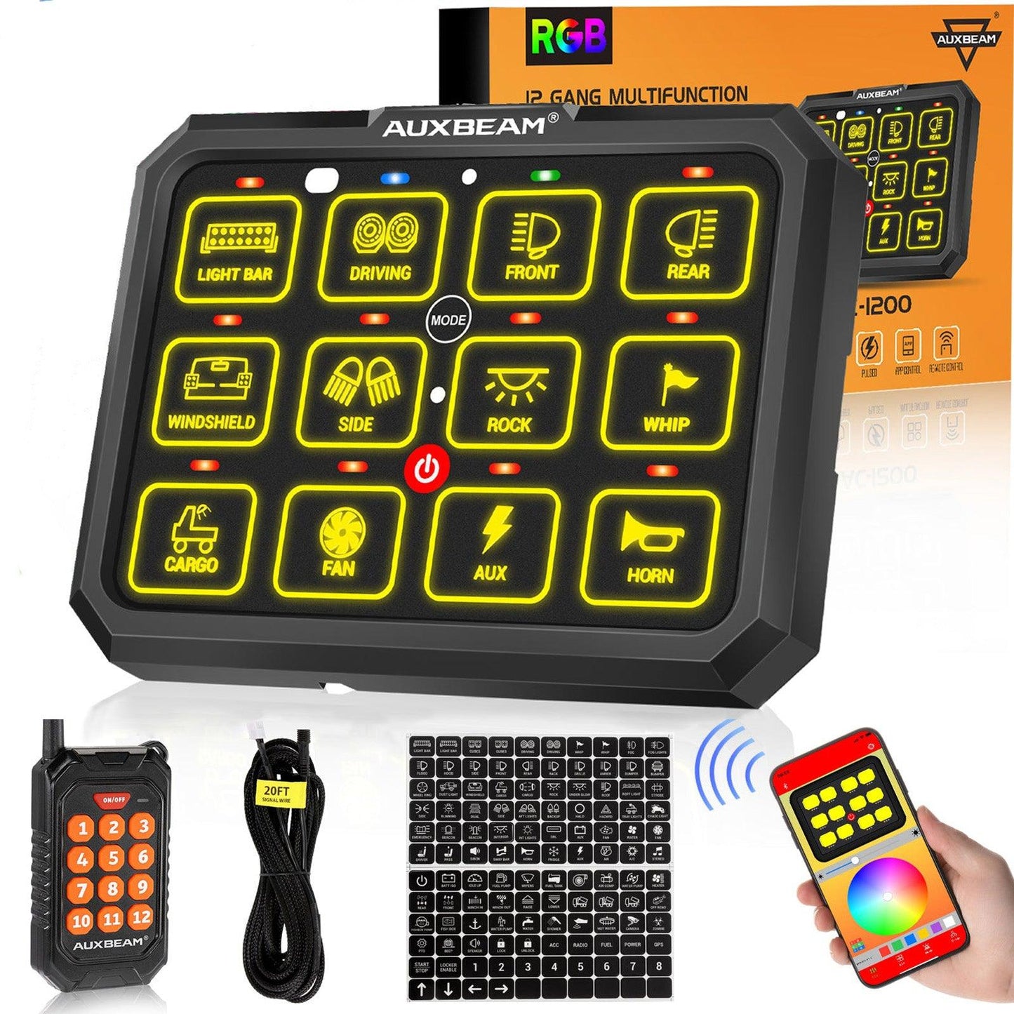 AC-1200 RGB Switch Panel with APP&amp;Remote Control, Toggle/Momentary/Pulsed Mode Supported(One-Sided Outlet) 