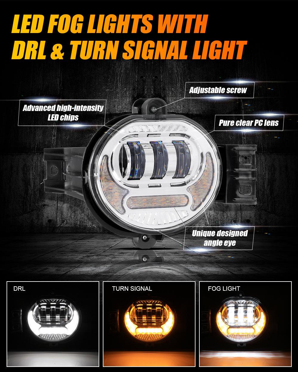 (2pcs/set) LED Fog Light Assembly w/ DRL+ Turn Signal Light for Dodge Ram 1500 2002-2008, Dodge Ram 2500/3500 2003-2009(Chrome) 