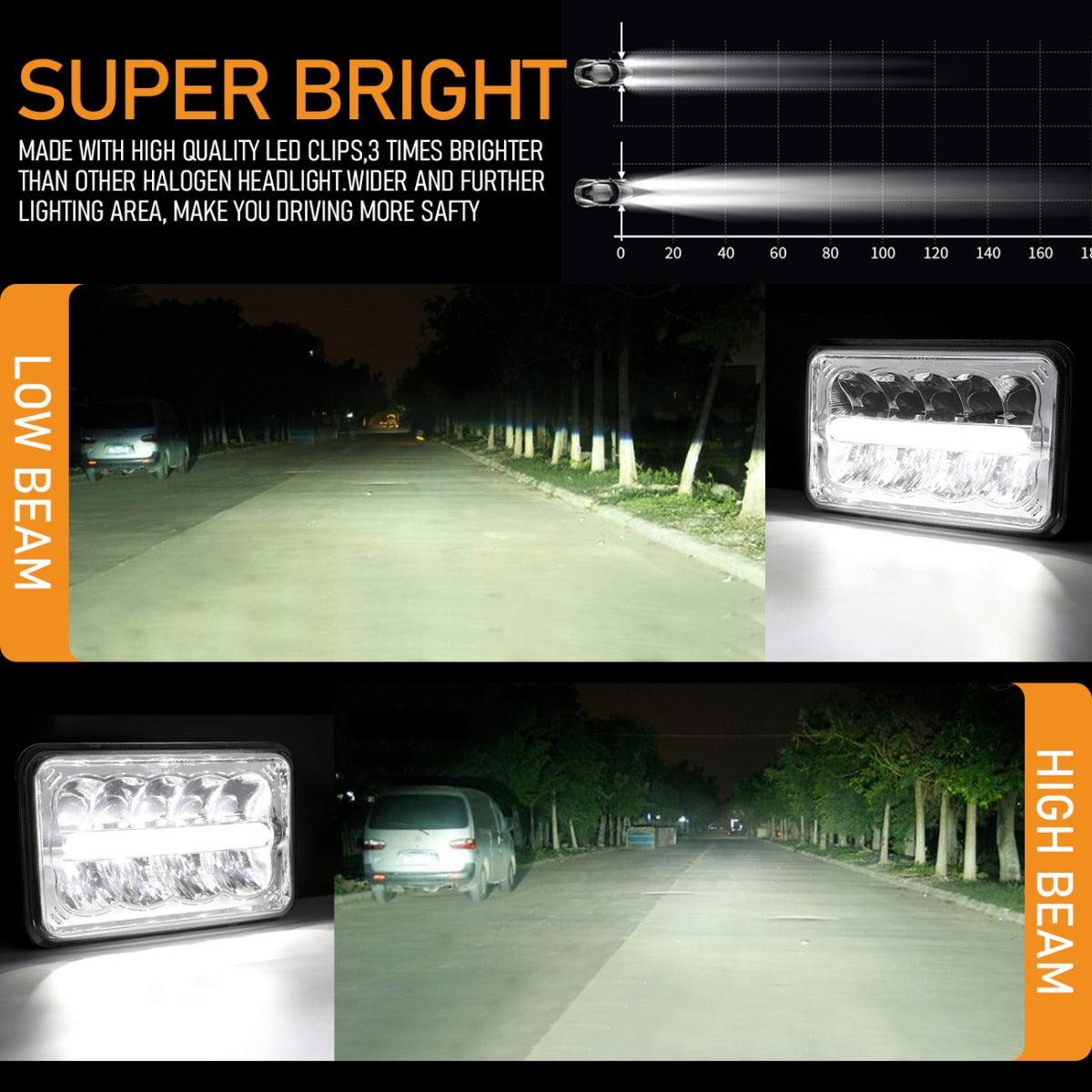 (4pcs/set) 4x6 Led Headlights Sealed Beam Headlights with DRL High Low Beam Replacement H4651 H4652 H4656 H4666 H6545 for Chevy GMC Trucks