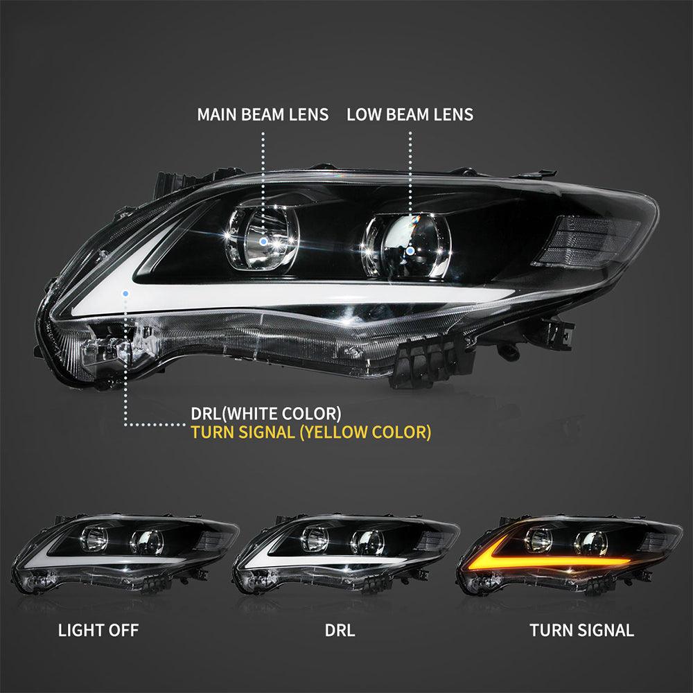 LED Headlight Assembly Projector Black For 2011-2013 Toyota Corolla 10th Gen (E140 Wide-Body) Facelift