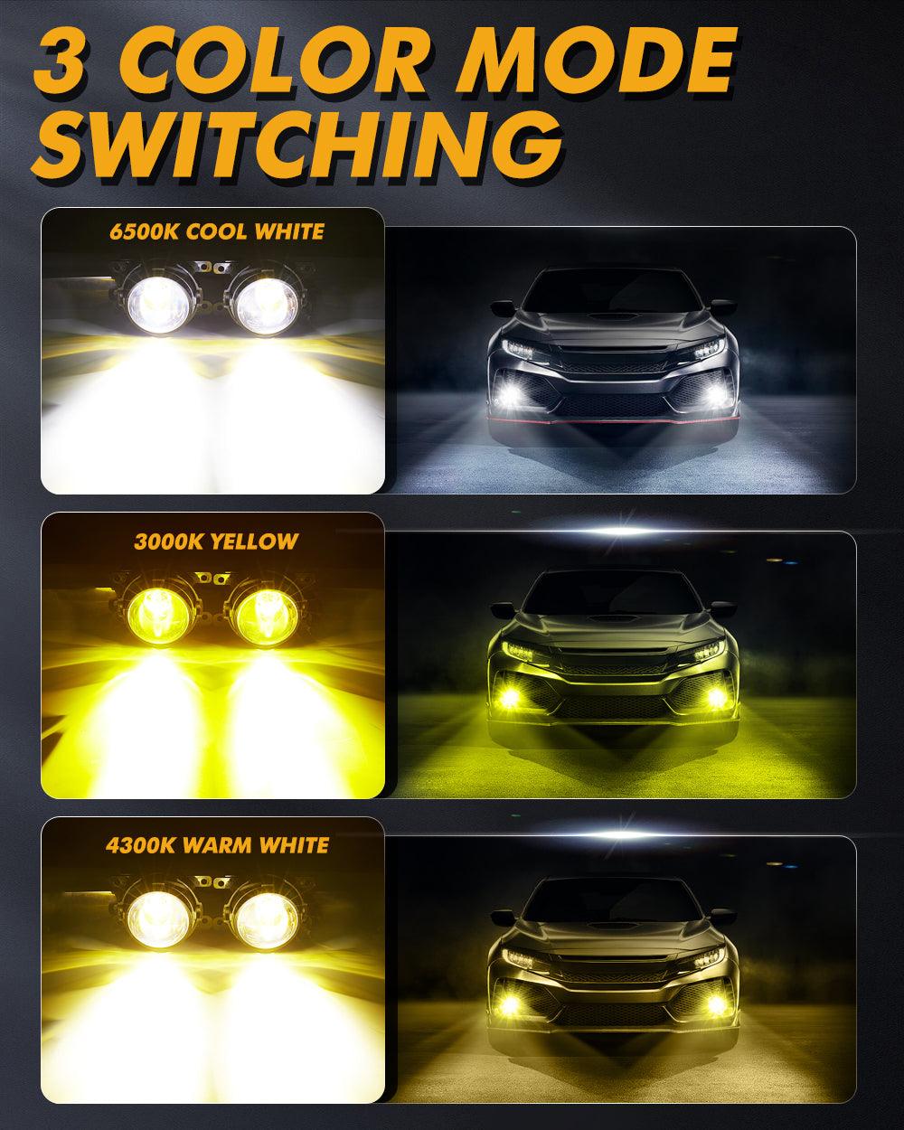 🆕ضوء ضبابي بعدسة عرض ثنائية LED مقاس 3 بوصات بقوة 104 وات، بثلاثة ألوان، مع شعاع عالٍ مساعد لتويوتا/هوندا | قطعتان/مجموعة