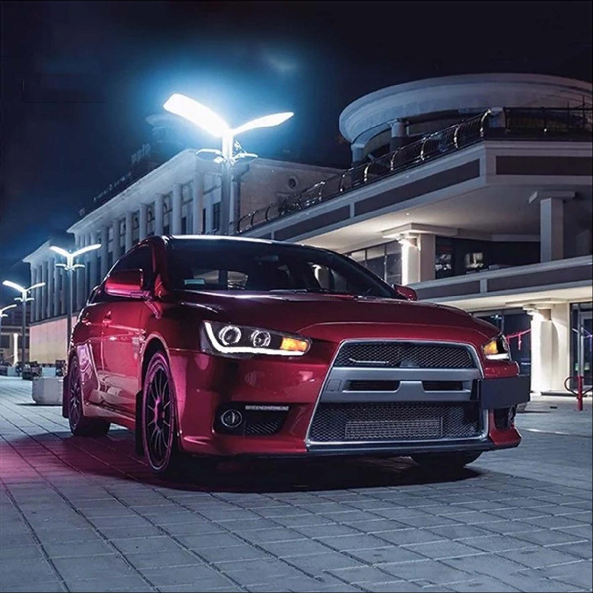 مجموعة مصابيح أمامية LED لجهاز عرض أسود لسيارة ميتسوبيشي لانسر الجيل التاسع Evo X GSR الجيل العاشر موديلات 2008-2017 (CZ4A)
