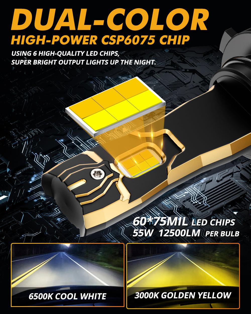 9006/HB4 LED Bulb Fog Lights/Low Beam Lights 110W 25000LM GX Bi-Color Series High Power & Brightness Dual Color Switchback | 2 Bulbs - Auxbeam  – éclairage LED auto